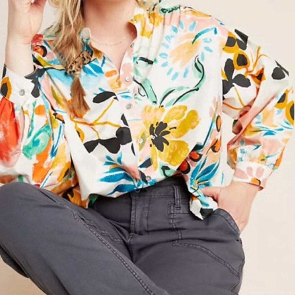 Anthropologie Crisanta Poplin Button Down Cotton Shirt - Picture 3 of 15